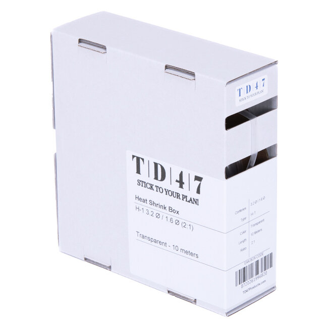 TD47 Boîte de Gaines Thermorétractables H-1 3.2Ø / 1.6Ø 10m - Transparent