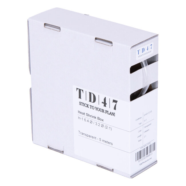 TD47 Boîte de Gaines Thermorétractables H-1 6.4Ø / 3.2Ø 5m - Transparent