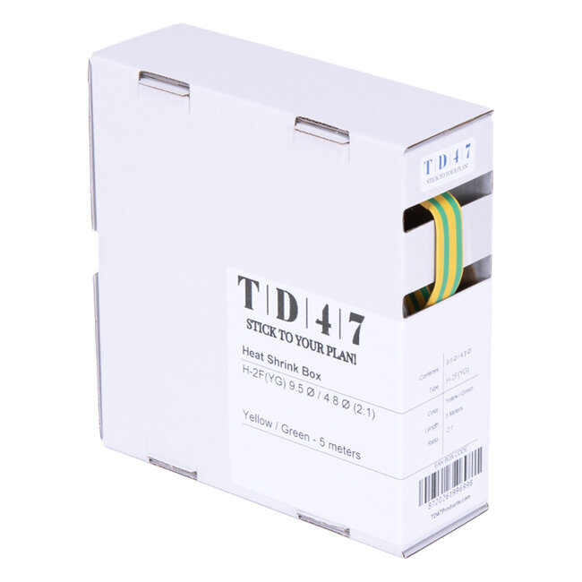 TD47 Boîte de Gaines Thermorétractables H-2F(Y/G) 9.5Ø / 4.8Ø 5m - Vert / Jaune