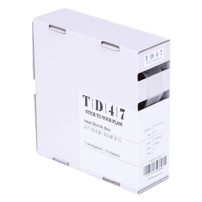 TD47 Boîte de Gaines Thermorétractables H-1 16,0Ø / 8,0Ø 5m - Transparent