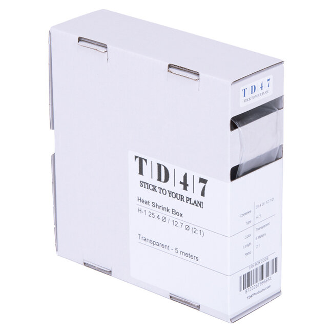 TD47 Boîte de Gaines Thermorétractables H-1 25,4Ø / 12,7Ø 5m - Transparent