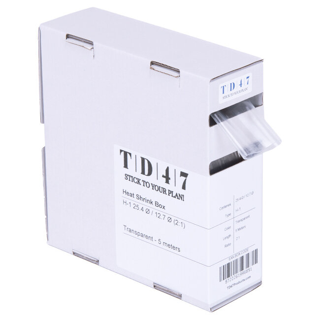 TD47 Shrink Sleeve Box H-1 25.4Ø / 12.7Ø 5m - Transparent