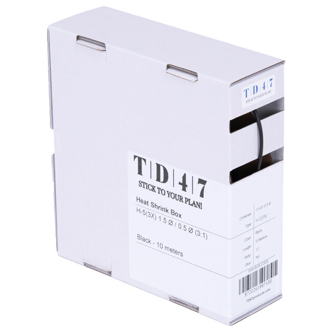 TD47 Boîte de Gaines Thermorétractables H-2(3X) 1.5Ø / 0.5Ø 10m - Noir