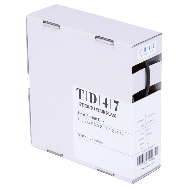 TD47 Boîte de Gaines Thermorétractables H-5(3x)-F 3.0Ø / 1.0Ø 5m - Noir