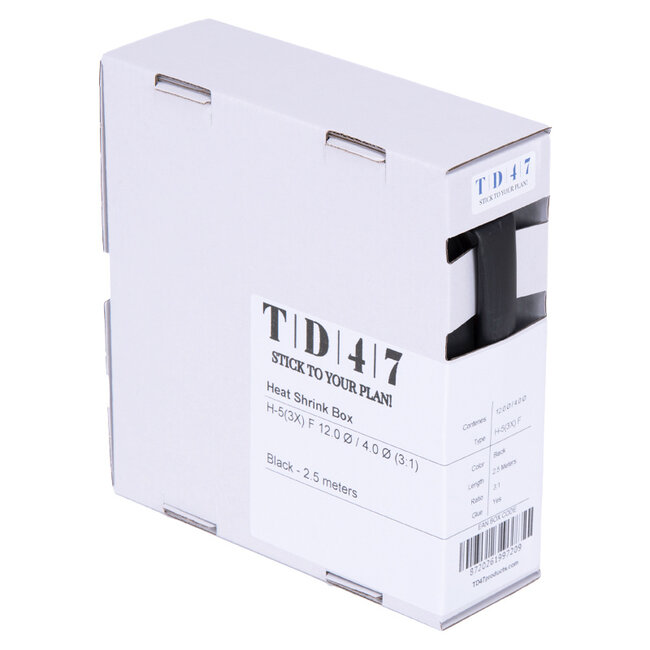 TD47 Boîte de Gaines Thermorétractables H-5(3x)-F 12.0Ø / 4.0Ø 2,5m - Noir
