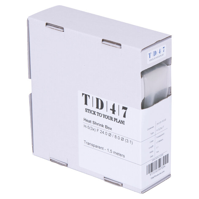 TD47 Boîte de Gaines Thermorétractables H-5(3x)-F 24.0Ø / 8.0Ø 1,5m - Transparent