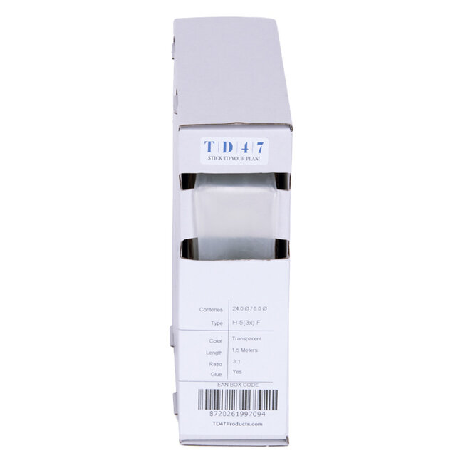TD47 Boîte de Gaines Thermorétractables H-5(3x)-F 24.0Ø / 8.0Ø 1,5m - Transparent