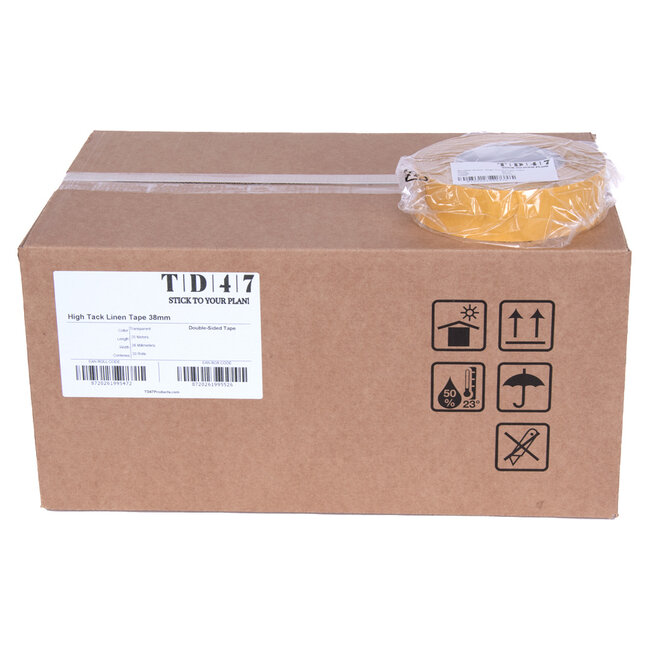 TD47 Dubbelzijdige High Tack linnen tape 38mm x 25m (Doos 30 Stuks)