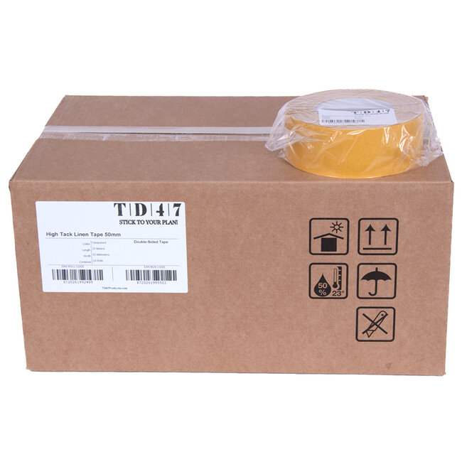 TD47 High Tack Doppelseitiges Klebeband Leinen 50mm x 25m (Karton 24 Stück)