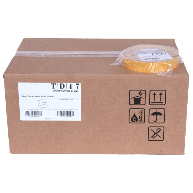 TD47 High Tack Doppelseitiges Klebeband Leinen 25mm x 25m (Box 48 Stück)