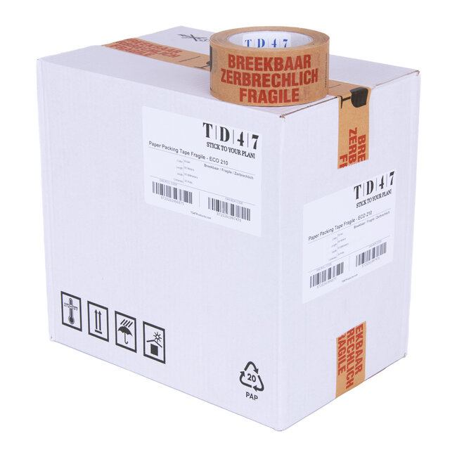 TD47 Packaging Tape Paper Fragile / Fragile / Zerbrechlich 50mm x 66m (Box 36 Rolls)