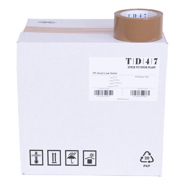 TD47 Ruban d'emballage PP Bas Low Bruit 50mm x 66m Brown (36 rouleaux)