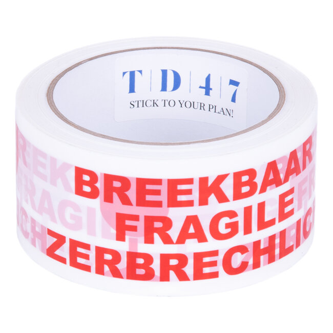 TD47 Packaging tape Fragile / Fragile / Zerbrechlich 50mm x 66m White