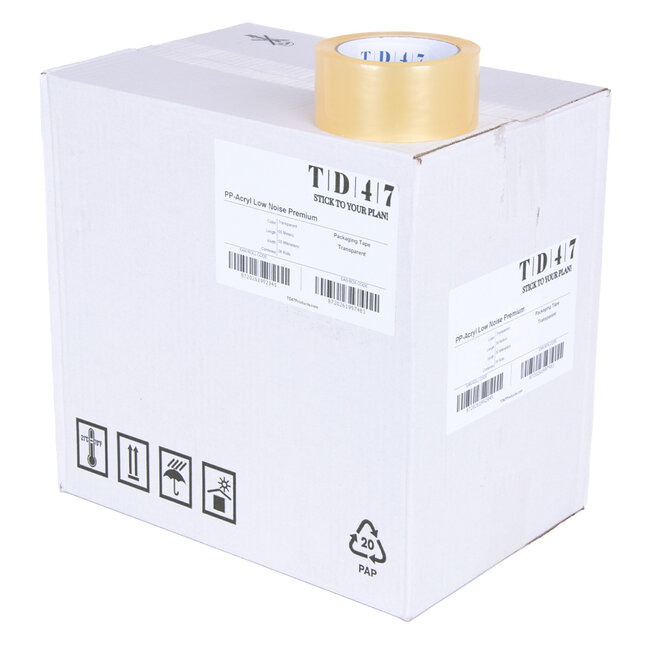 TD47 Ruban d'emballage PP à faible bruit Premium 48mm x 66m Transparent (Boîte 36 Rouleaux)