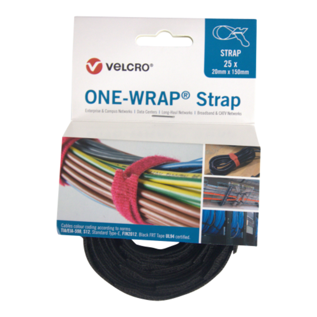 Velcro® one-Wrap® klittenband kabelbinder 20mm x 200mm Zwart (FRT)