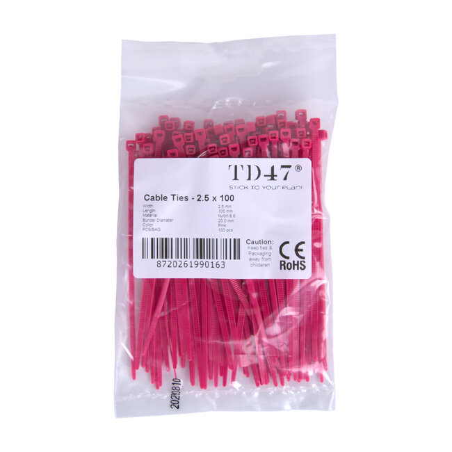 TD47 attaches de câbles 2.5 x 100 mm Rose