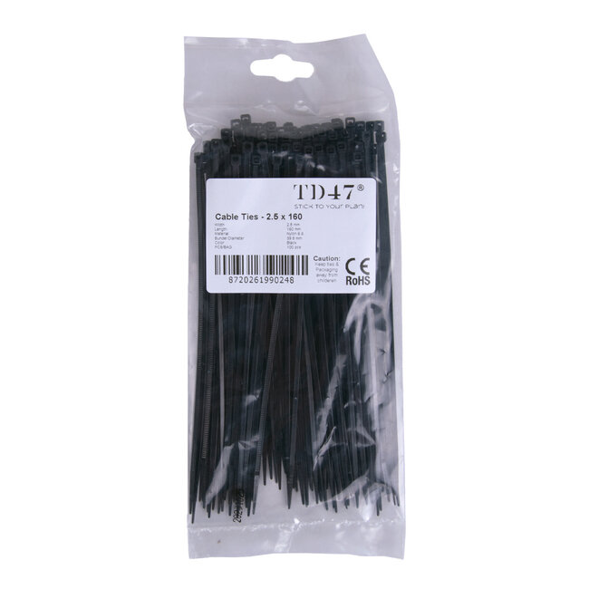 TD47 Kabelbinders 2.5 x 160 mm Zwart