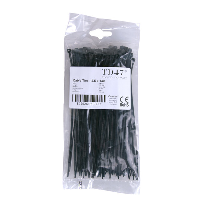 TD47 Kabelbinders 2.5 x 140 mm Zwart