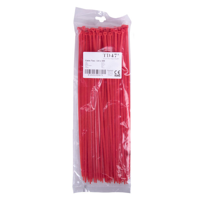 TD47 Kabelbinders 3.6 x 300 mm Rood
