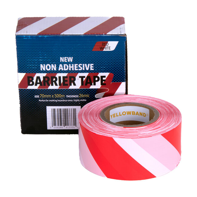 Yellowband barrier tape Red/White 70mm x 500m