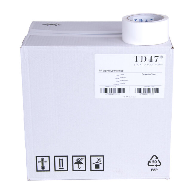 TD47 Packaging tape PP low noise 50mm x 66m White (36 Rolls)