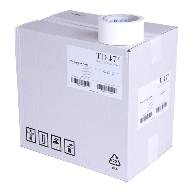 TD47 Packaging tape PP low noise 50mm x 66m White (36 Rolls)