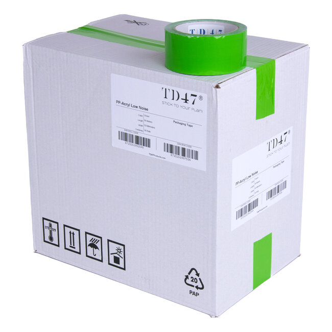TD47 Verpakkingstape PP low noise 50mm x 66m Groen (Doos 36 Rollen)