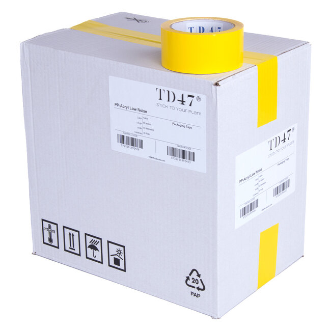 TD47 Ruban d'emballage PP Bas Low Bruit 50mm x 66m Jaune (Boite 36 rouleaux)