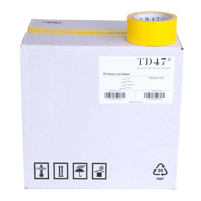 TD47 Verpackungsklebeband PP rauscharmer 50mm x 66m Gelb (Box Rollen 36)