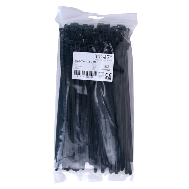 TD47 Resealable Kabelbinder 7.6 x 250 mm Schwarz