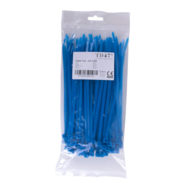 TD47 Kabelbinders 4.8 x 200 mm Fluor Blauw