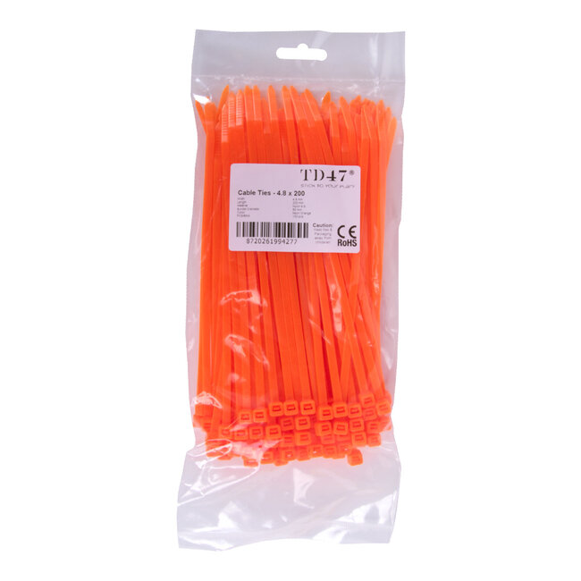 TD47 Cable ties 4.8 x 200 mm Fluorescent Orange