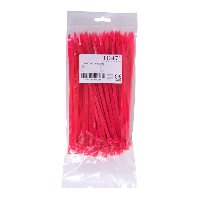 TD47 Cable Ties 4.8 x 200 mm Fluorescent Pink