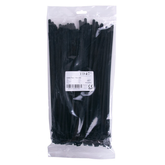Travaux de câble refermables TD47 7.6 x 300 mm Noir