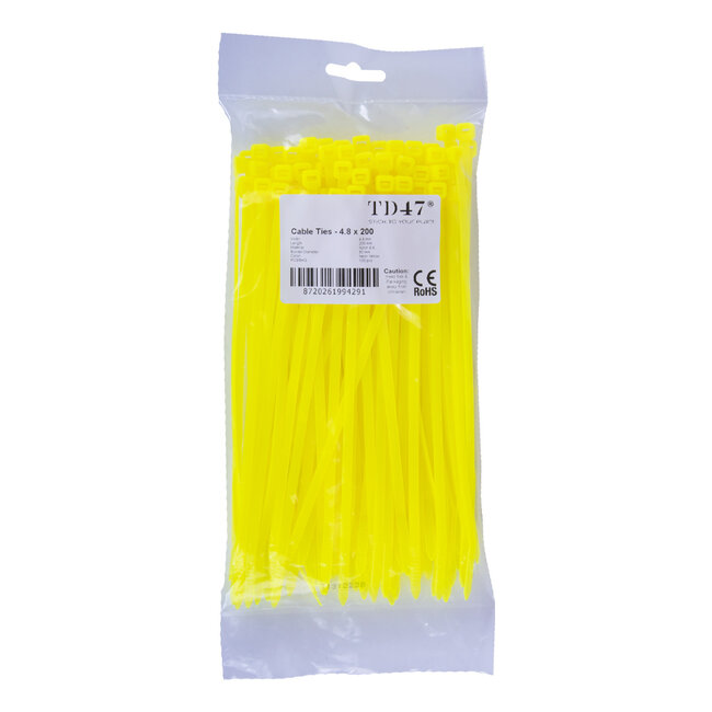 TD47 Cable Ties 4.8 x 200 mm Fluorescent Yellow