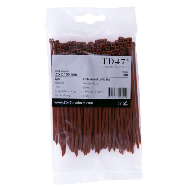 TD47 attaches de câbles 2.5 x 100 mm Brun