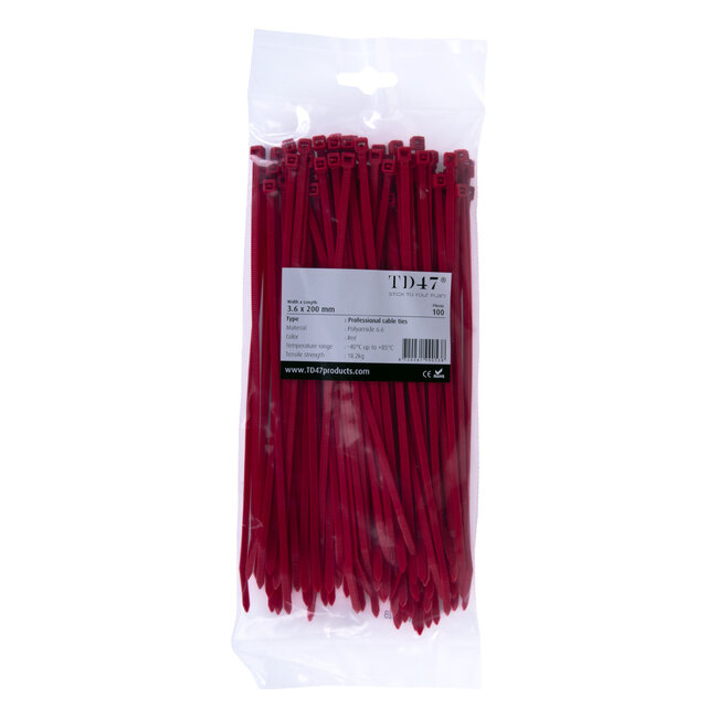 TD47 Kabelbinders 3.6 x 200mm Rood