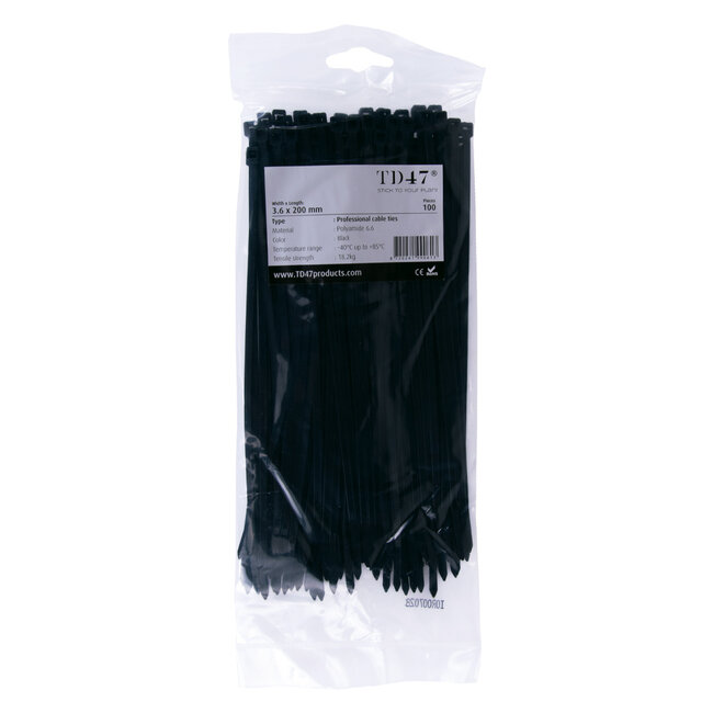 TD47 Cable ties 3.6 x 200mm Black