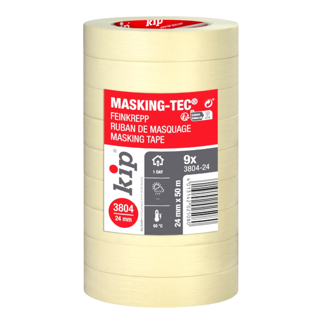 Kip 304 MASKING-TEC® Malerband Krepp 24mm x 50m (9 Stück)