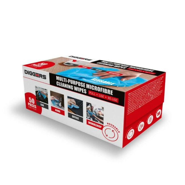 Diggers Microfiber Cleaning Cloths in Dispenser Box 50pcs