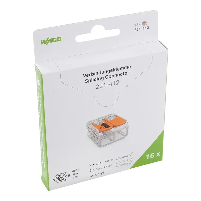 WAGO 221 - 2V-Anschlussklemme 0,2 bis 4mm² (16 Stück im Blister)
