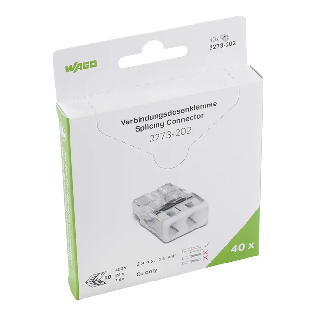 WAGO 2273 - Borne de connexion 2V 0,5 à 2,5 mm² (40 pièces sous blister)