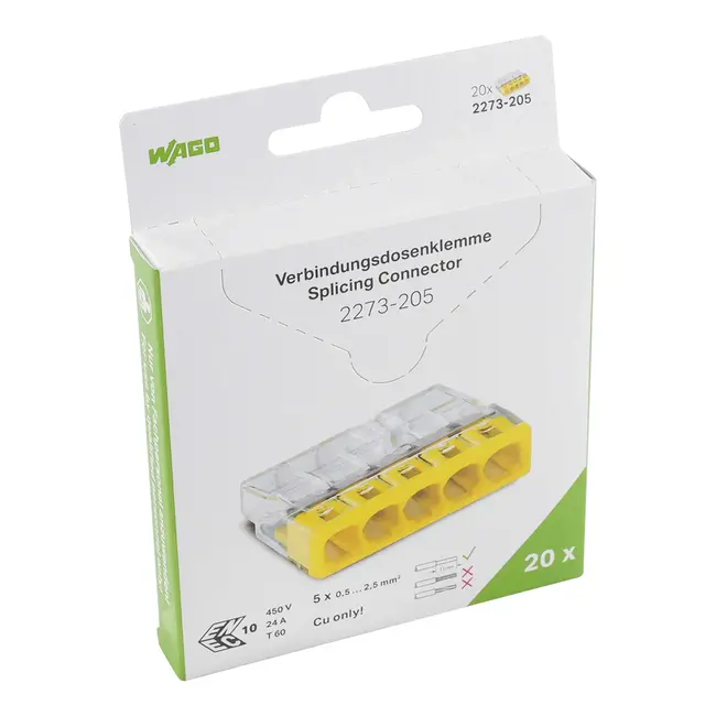 WAGO 2273 - 5V Anschlussklemme 0,5 bis 2,5mm² (20 Stück im Blister)