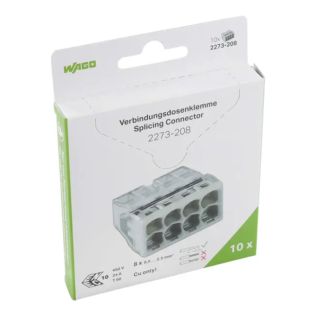 WAGO 2273 - Borne de connexion 8V 0,5 à 2,5 mm² (10 pièces sous blister)