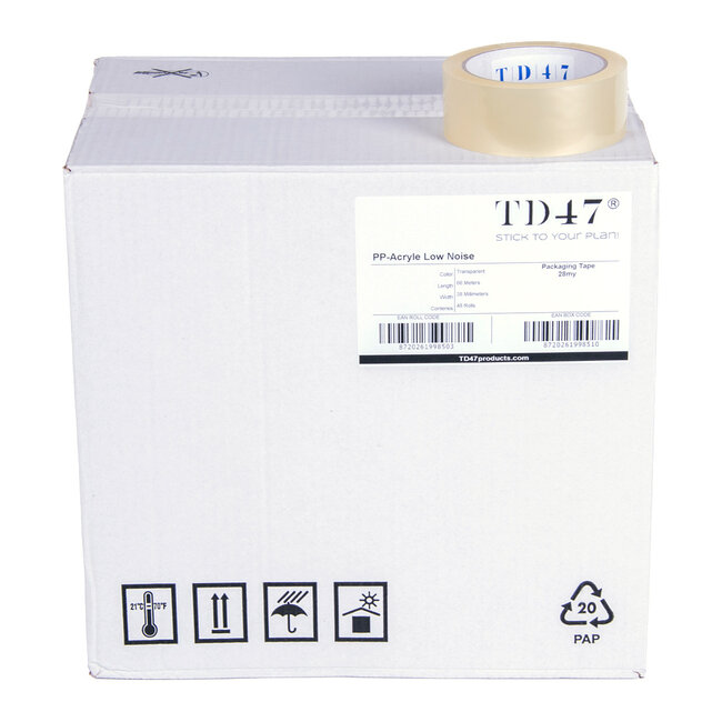 TD47 Verpakkingstape PP low noise 38mm x 66m Transparant (48 rollen)