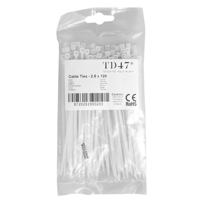 TD47 Kabelbinders 2.5 x 120 mm Wit