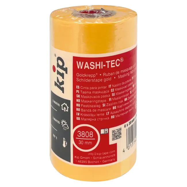 Kip 3808 WASHI-TEC® Abdeckband Gold 30 mm x 30 m (Taschenset mit 4 Rollen)