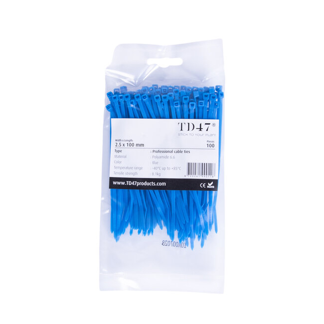 TD47 Kabelbinders 2.5 x 100 mm Blauw