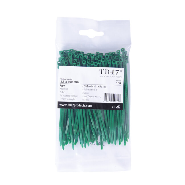 TD47 Kabelbinders 2.5 x 100 mm Groen