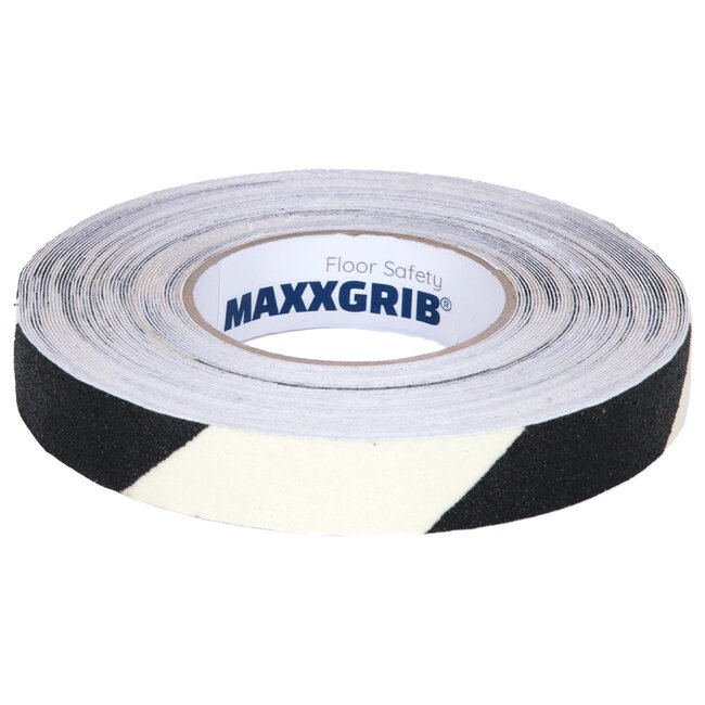 Maxxgrib Anti-slip tape 25mm x 18,3m Zwart/Glow in the dark